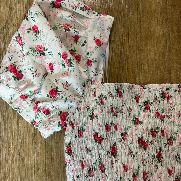 Lulus Cute Factor Floral Rose Print Puff Sleeve Crop Top large - Picture 8 of 9